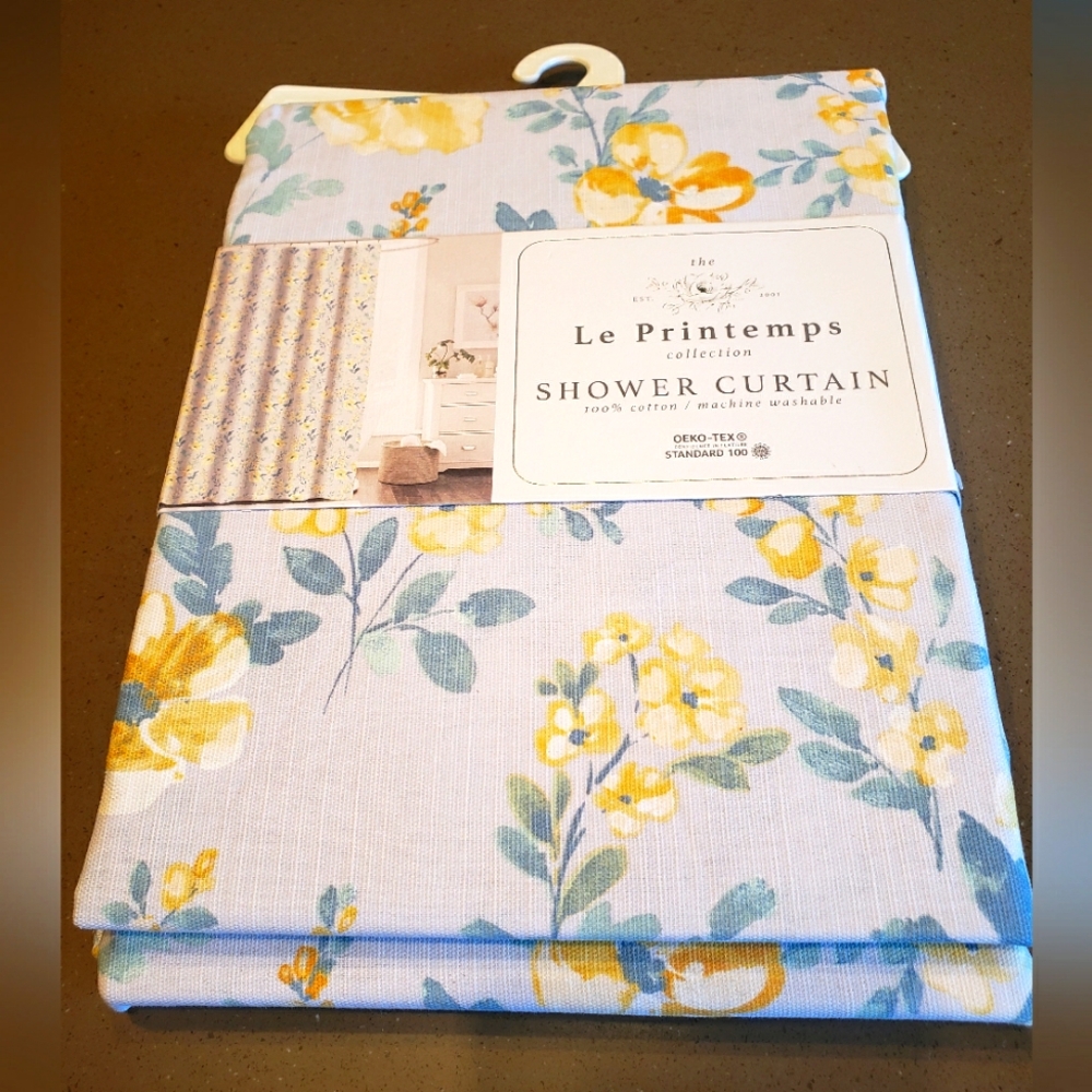 Blue With Golden Yellow Floral Shower Curtain
